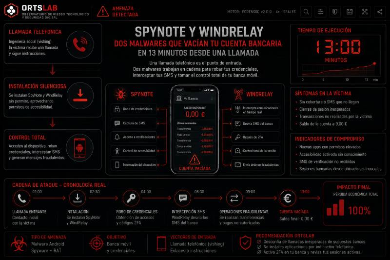 SpyNote y WindRelay: dos malwares que vacían tu cuenta bancaria en 13 minutos desde una llamada